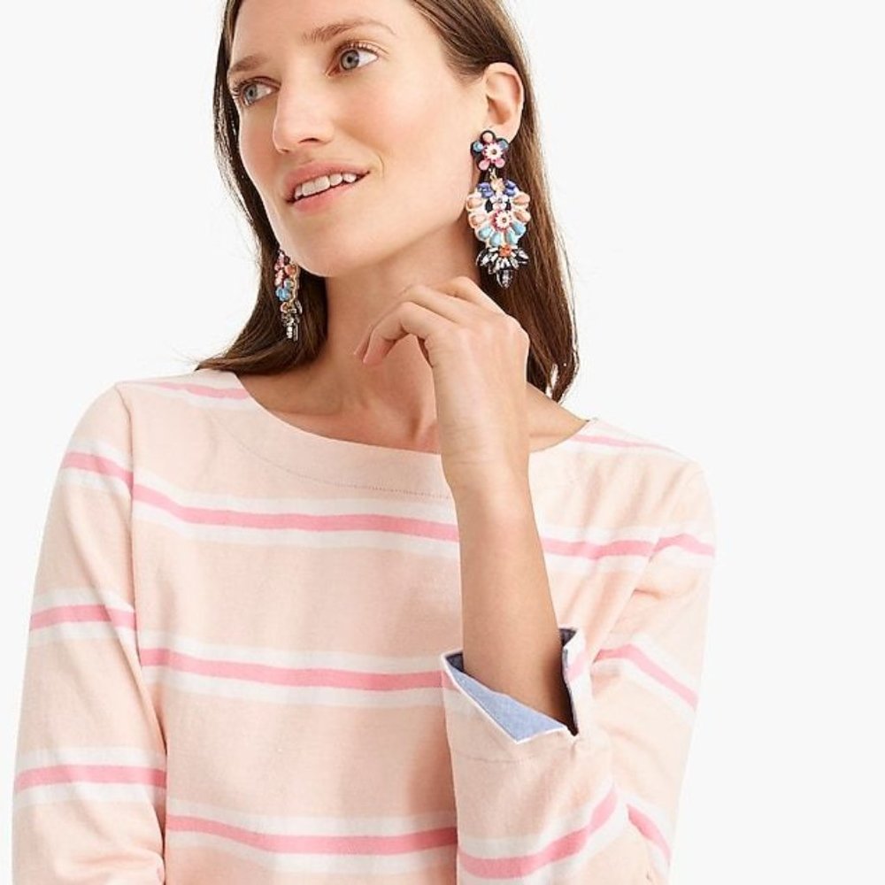J. CREW-Peach Striped Boatneck Long Sleeve T-Shirt